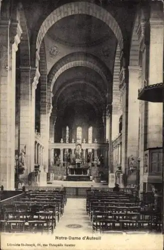 Ak Paris XVI Passy Auteuil, Kirche Notre Dame d'Auteuil, Innenansicht