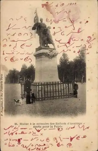 Ak Asnières-sur-Seine Hauts-de-Seine, Statue a la memoire des Enfants morts pour la Patrie