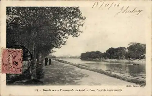 Ak Asnières sur Seine Hauts-de-Seine, Promenade du bord de l'eau