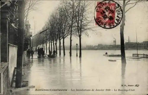 Ak Courbevoie Hauts de Seine, Hochwasser Januar 1910, Rowing Club