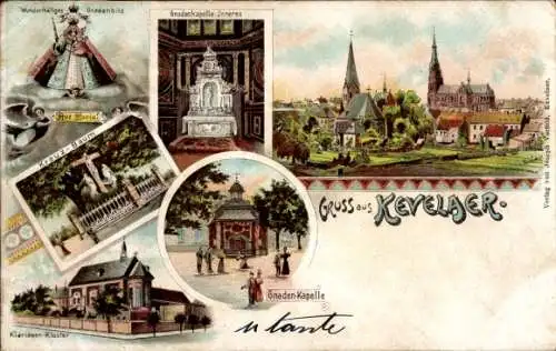 Litho Kevelaer am Niederrhein, Gnadenkapelle, Kreuzbaum, Klarissen Kloster, Gnadenbild