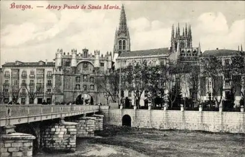 Ak Burgos Castilla y León, Bogen der Santa-Maria-Brücke