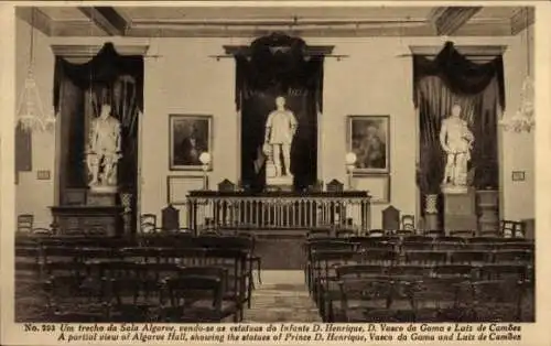 Ak Belém Lissabon Portugal, Museu de Marinha, Sala Algarve, Statuen D. Henrique, Vasco da Gama