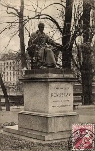 Ak Genf Genf Schweiz, Jean-Jacques-Rousseau-Denkmal