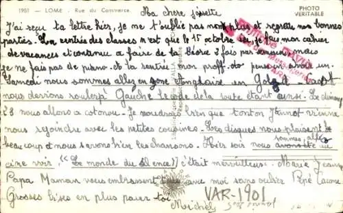 Ak Lomé Togo, Rue du Commerce et Hotel du Golfe, Straßenpartie, Radfahrer