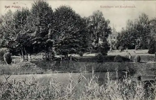 Ak Polczyn Zdrój Bad Polzin Pommern, Kuranlagen, Karpfenteich