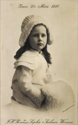 Ak Prinzessin Sophie von Sachsen Weimar Eisenach, Kinderportrait, 20. März 1916