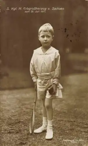 Ak Erbgroßherzog Wilhelm Ernst von Sachsen Weimar Eisenach, Kinderportrait, Tennisschläger und Ball