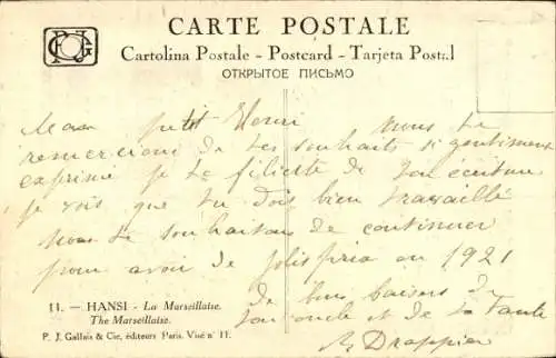 Künstler Ak Hansi, Kinder in Elsässer Trachten