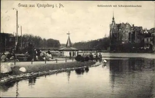 Ak Kaliningrad Königsberg Ostpreußen, Schlossteich mit Schwanenhäuschen