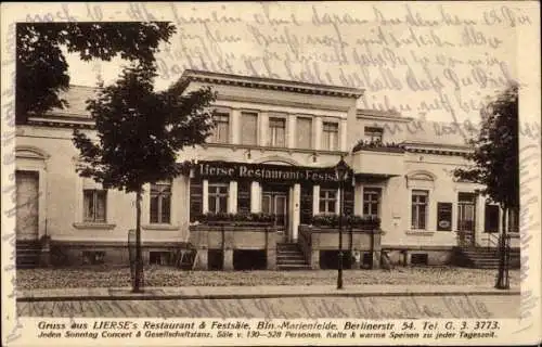 Ak Berlin Tempelhof Marienfelde, Lierse's Restaurant und Festsäle, Berlinerstraße 54