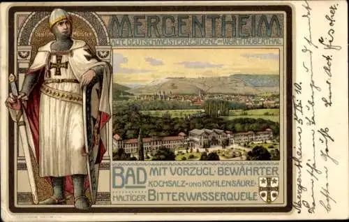 Passepartout Litho Bad Mergentheim in Tauberfranken, Panorama, Ritter