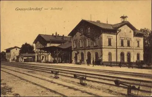 Ak Großröhrsdorf in Sachsen, Bahnhof Gleisseite