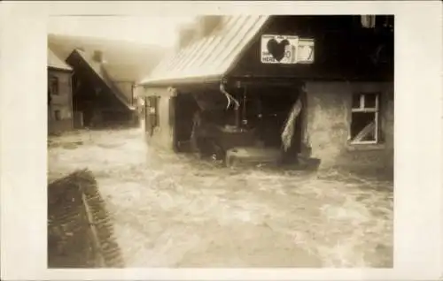 Foto Ak Johanngeorgenstadt im Erzgebirge, Teilansicht, Hochwasser