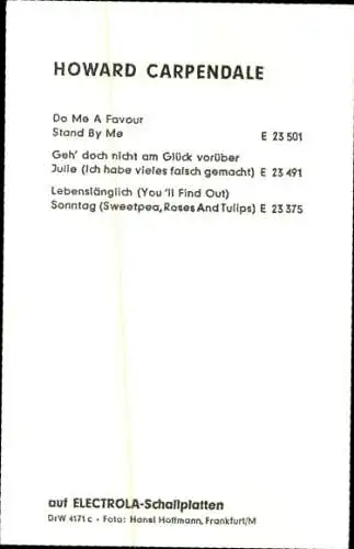 Ak Schauspieler und Sänger Howard Carpendale, Portrait, Autogramm