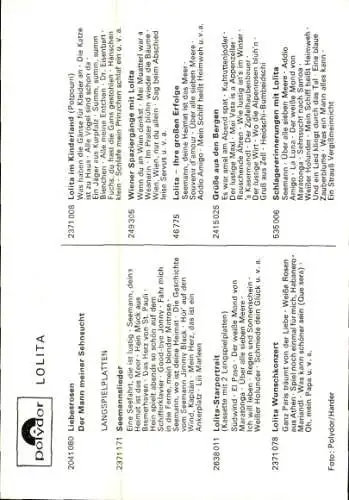 Ak Sängerin Lolita, Edith Einzinger, Portrait, Autogramm