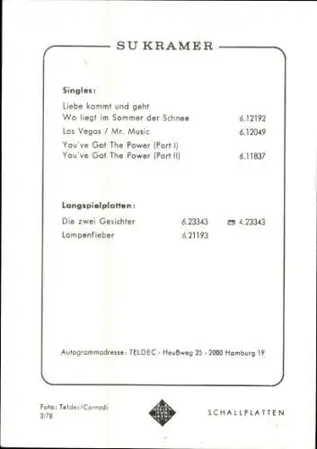Ak Schauspielerin und Sängerin Su Kramer, Portrait, Autogramm