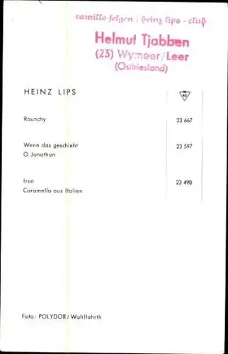 Ak Schauspieler und Sänger Heinz Lips, Portrait, Autogramm