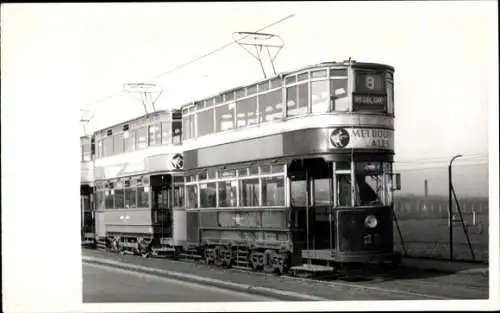 Foto Leeds Yorkshire England, Straßenbahn 25, Lowfield Road Football Siding 1953