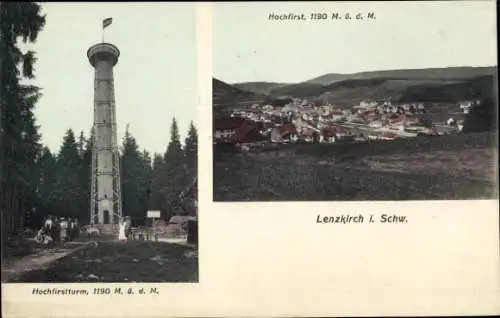 Ak Lenzkirch im Schwarzwald, Hochfirstturm, Panorama, Gasthaus Zur Engelsburg