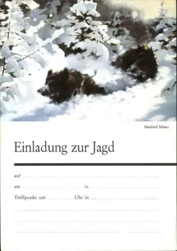 Künstler Ak Schatz, Manfred, Einladung zur Jagd, Wildschein, Winterlandschaft