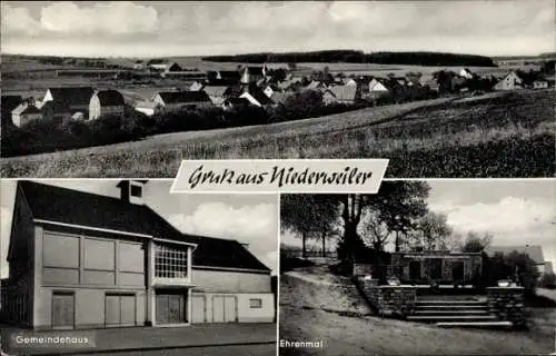 Ak Niederweiler Büchenbeuren im Hunsrück, Totale, Gemeindehaus, Ehrenmal