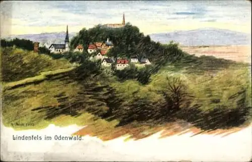 Künstler Litho Nick, R., Lindenfels im Odenwald, Panorama