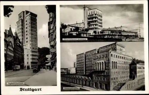 Ak Stuttgart in Baden Württemberg, Tagblatt Hochhaus, Schönblick, Oberpostdirektion