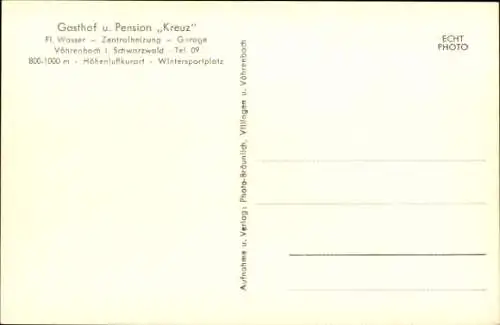 Ak Vöhrenbach im Schwarzwald, Gasthof Pension Kreuz, Bauernstube