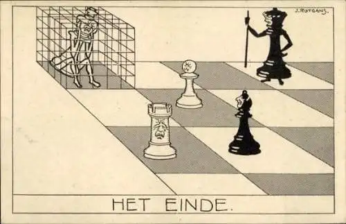 Künstler Ak Rotgans, Schach, Schachfiguren, das Ende