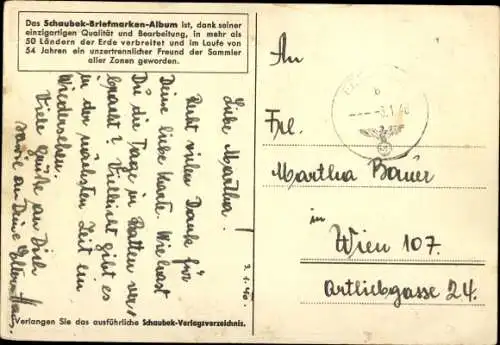 Ak Schaubek Briefmarken Album, Leipzig, Weltkarte, Verkaufsstellen in allen Weltteilen