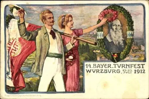 Künstler Ak Würzburg am Main Unterfranken, 14. Bayerisches Turnfest 1912, Turnvater Jahn