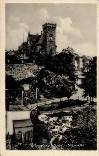 Ak Ronneburg in Thüringen, Schloss mit Wasserfall