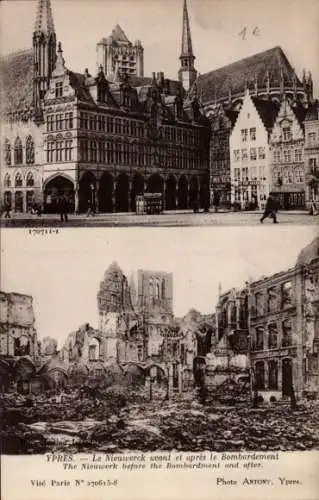 Ak Ypres Ypern Flandern, Nieuwerck, Kriegszerstörung 1. WK