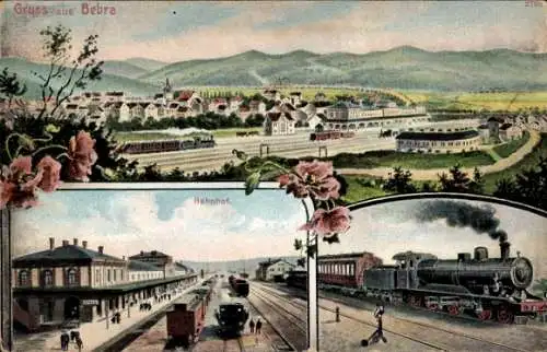 Ak Bebra an der Fulda in Hessen, Bahnhof, Gleisansicht, Panorama, Lokomotive, Dampflok