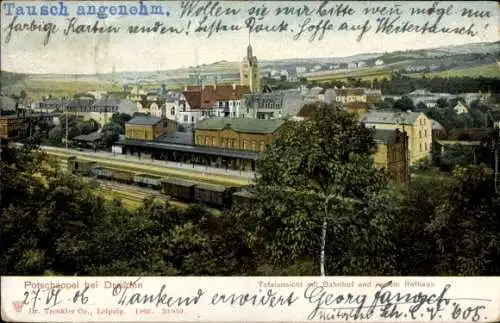 Ak Potschappel Freital Sachsen, Ortsansicht, Bahnhof, Neues Rathaus