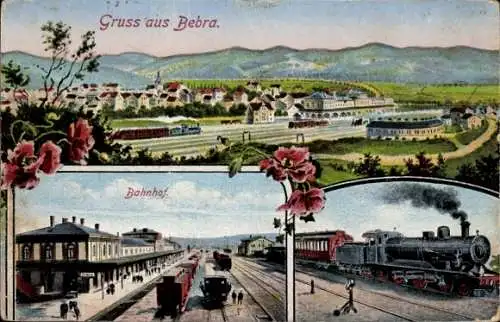 Ak Bebra an der Fulda in Hessen, Bahnhof, Gleisansicht, Panorama, Lokomotive, Dampflok