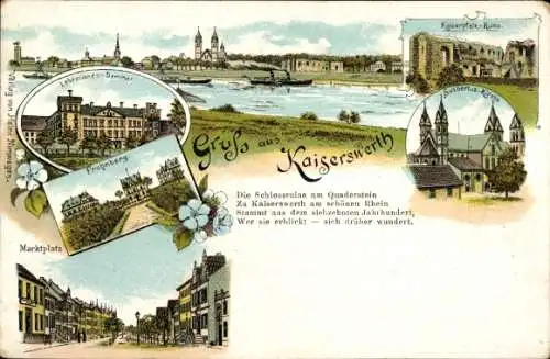 Litho Kaiserswerth Düsseldorf am Rhein, Marktplatz, Kaiserpfalz Ruine, Frohnberg