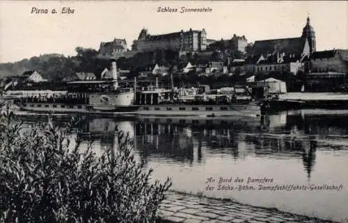 Ak Pirna in Sachsen, Dampfer Auguste Victoria, Schloss Sonnenstein