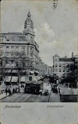 Ak Amsterdam Nordholland Niederlande, Leidschestraat, Straßenbahn