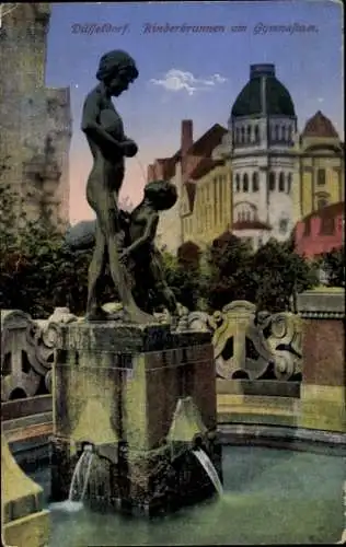 Ak Düsseldorf am Rhein, Kinderbrunnen am Gymnasium