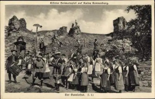 Ak Kronenburg Dahlem in der Eifel, Eifeler Heimatspiel, Der Gesslerhut, Schillers Wilhelm Tell