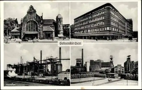 Ak Gelsenkirchen im Ruhrgebiet, Bahnhof, Hans Sachs Haus, Zeche Consolidation, Hochöfen