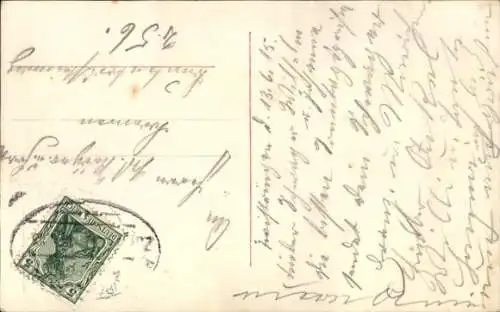 Ak Mein Schatz ist ein Matrose, Frau mit Brief an einem Tisch, Kriegsschiff