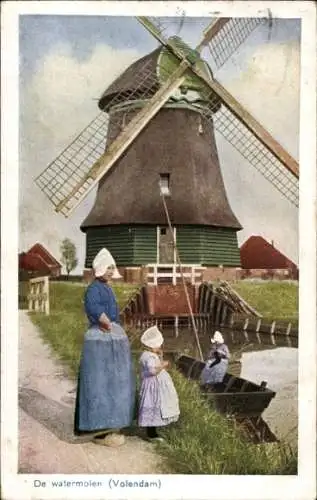 Ak Volendam Nordholland Niederlande, Windmühle, Frau, Mädchen, Volkstrachten