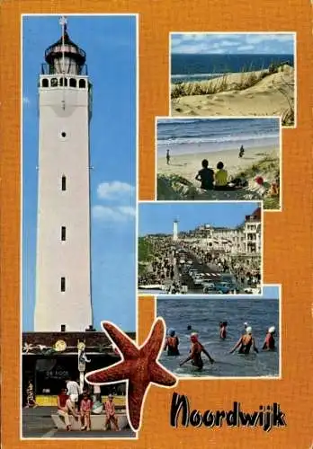 Ak Noordwijk aan Zee Südholland, Strand, Leuchtturm