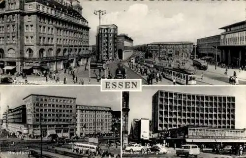 Ak Essen im Ruhrgebiet, Hauptbahnhofsvorplatz, Straßenbahn, Hauptpost, Kettwiger Tor