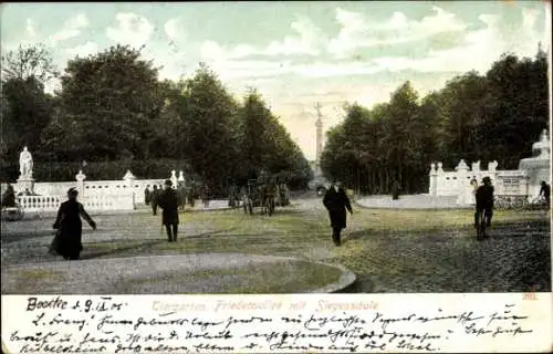 Ak Berlin Tiergarten, Friedensallee mit Siegessäule, Passanten