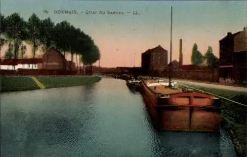 Ak Roubaix Nord, Quai du Sartel, Schlepper, Banken