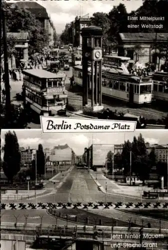 Ak Berlin Tiergarten, Potsdamer Platz, Straßenbahnen, Bus, Verkehr, Mauer und Grenzanlagen